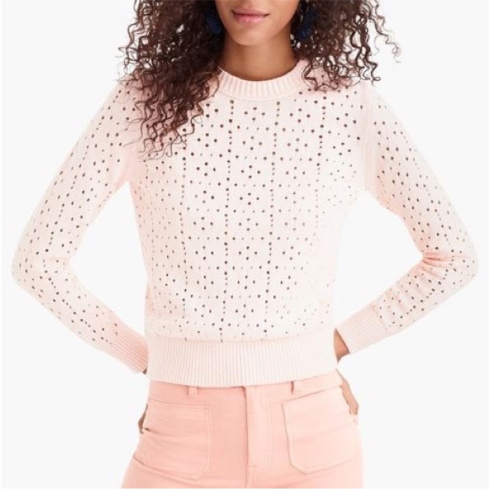J. Crew Light Pink Eyelet Crewneck Sweater - Picture 10 of 10